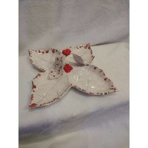 Candy Dish From Holland Christmas Orange And Green Poinsettia Stamped Holland On